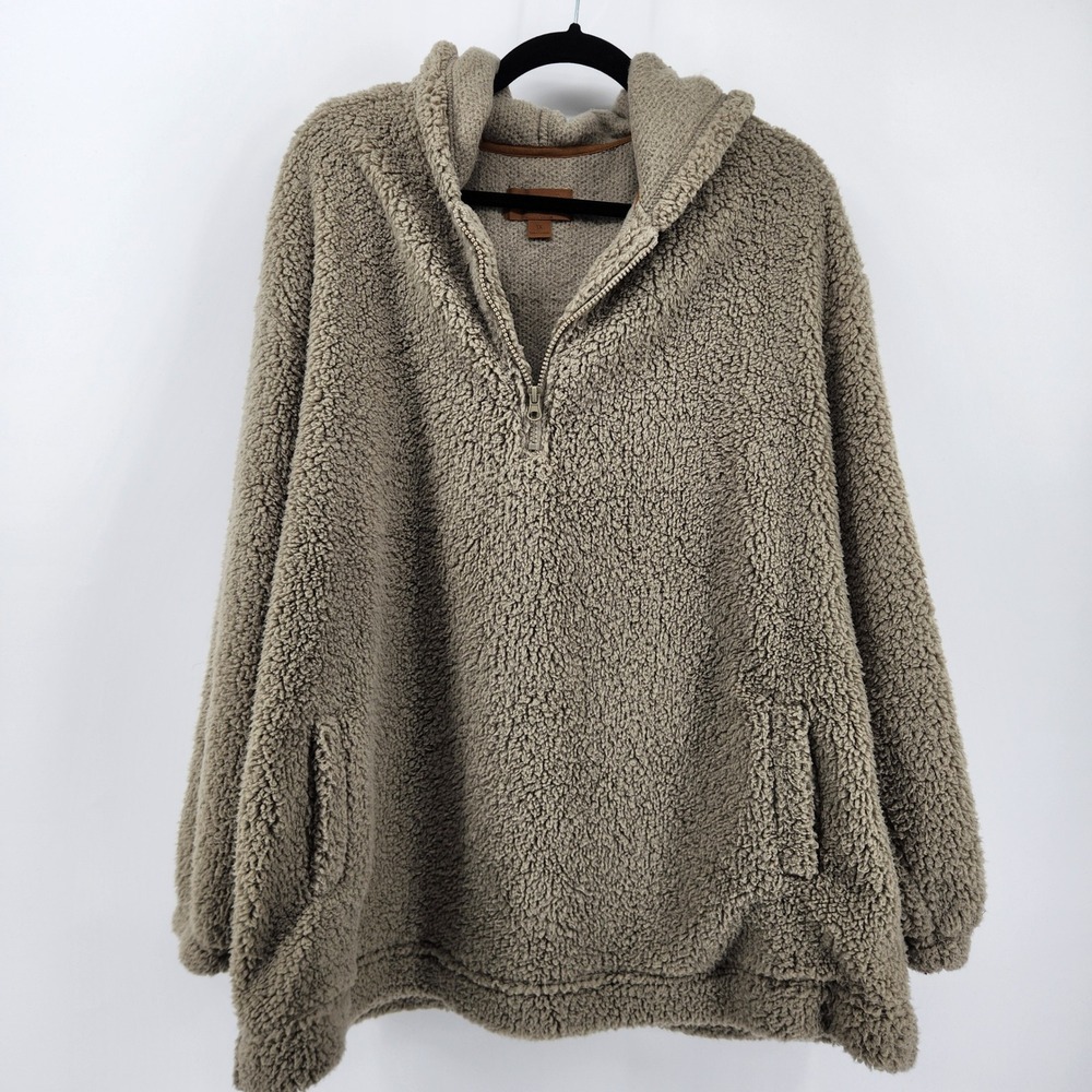 Koolaburra by UGG Womens 1X Plush Fleece Zip Hoodie Sherpa Tan / Gray